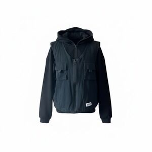 ANTISNS Black Two-Fer Hooded Sweater + Utility Vest Jacket‎ Tech Japeneese Wear